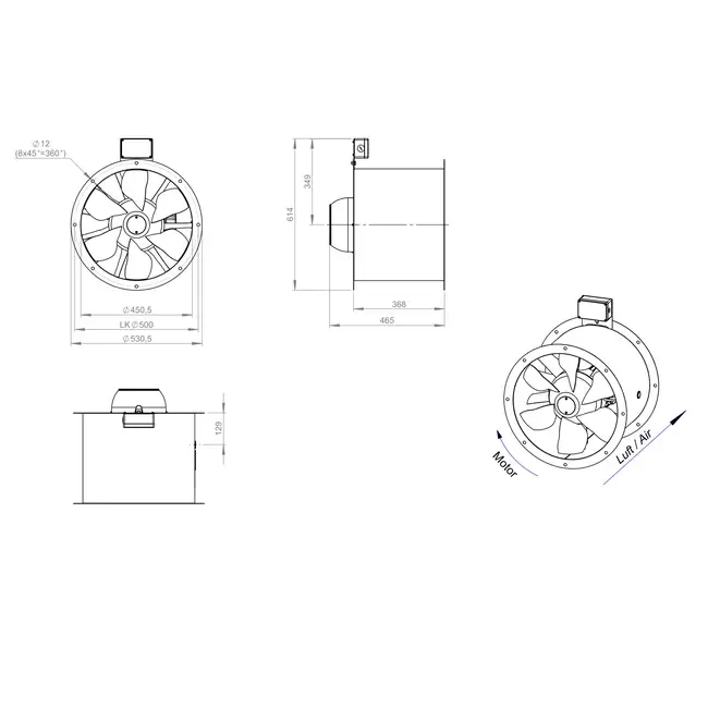 Ventilateur axial de 450 mm pour gaz de combustion F400 - AL 450 D2 F4 01 CFG