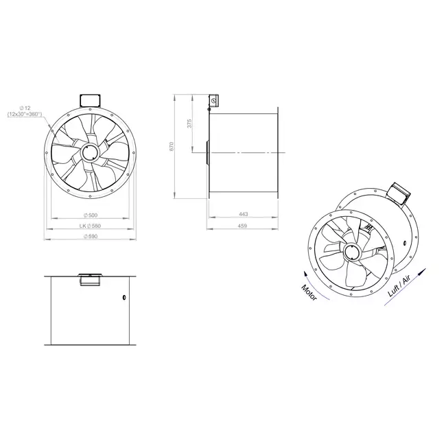Ventilateur axial de 500 mm pour gaz de combustion F400 - AL 500 D4 F4 03 CFG