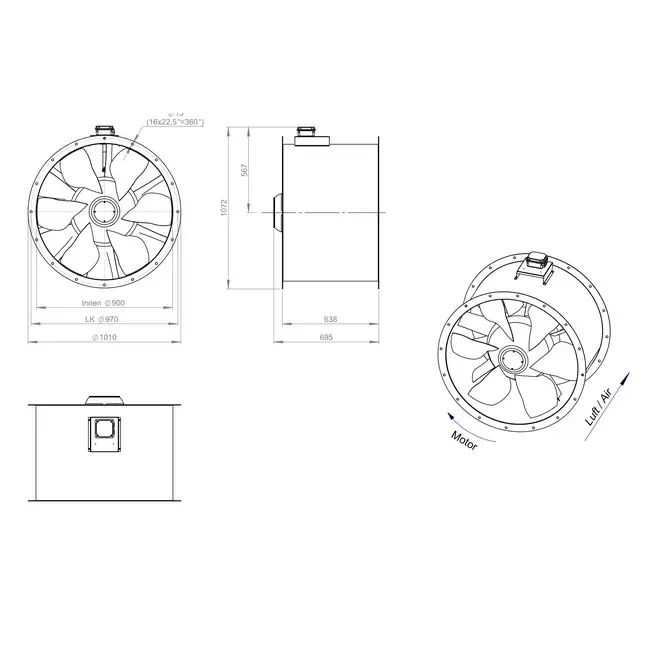 Ventilateur axial de 900 mm pour gaz de combustion F400 - AL 900 D84U F4 01 CFG