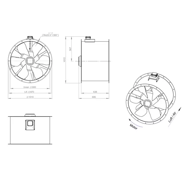Ventilateur axial de 900 mm pour gaz de combustion F400 - AL 900 D6 F4 02 CFG