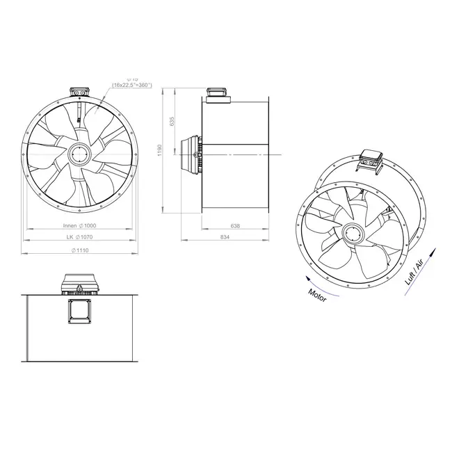 Ventilateur axial de 1000 mm pour gaz de combustion F400 - AL 1000 D4 F4 03 CFG