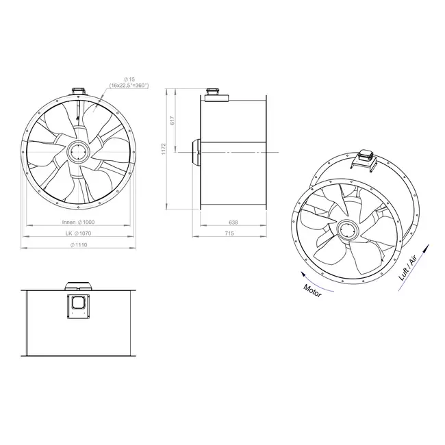 Ventilateur axial de 1000 mm pour gaz de combustion F400 - AL 1000 D6 F4 02 CFG