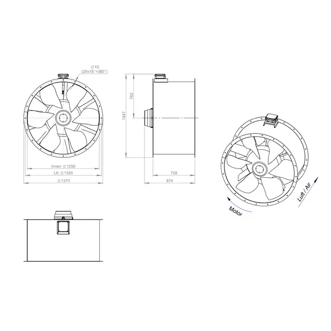 Ventilateur axial de 1250 mm pour gaz de combustion F300- AL 1250 D6 F3 07 CFG