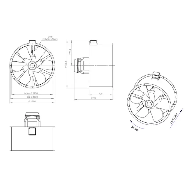 Ventilateur axial de 1250 mm pour gaz de combustion F300- AL 1250 D6 F3 05 CFG