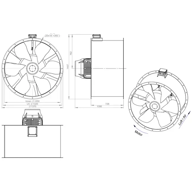 Ventilateur axial de 1250 mm pour gaz de combustion F400 - AL 1250 D6 F4 04 CFG