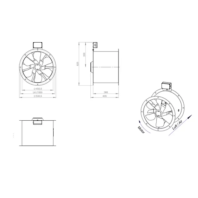 Ventilateur axial de 450 mm pour gaz de combustion F400 - AL 450 D2 F4 02 CFG