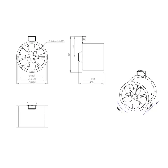 Ventilateur axial de 450 mm pour gaz de combustion F400 - AL 450 D42U F4 02 CFG