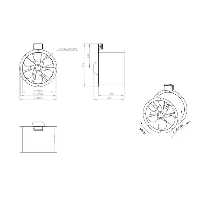 Ventilateur axial de 450 mm pour gaz de combustion F300- AL 450 D42U F3 02 CFG
