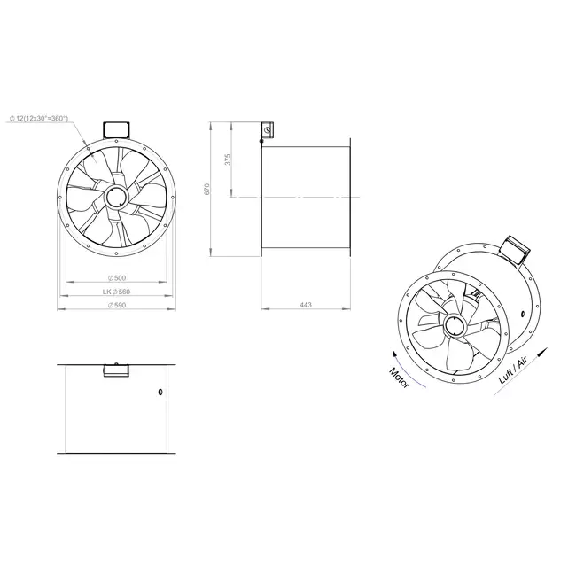 Ventilateur axial de 500 mm pour gaz de combustion F300- AL 500 D4 F3 02 CFG