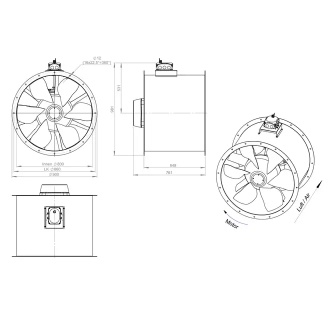 Ventilateur axial de 800 mm - AL 800 D84U 02 CFG