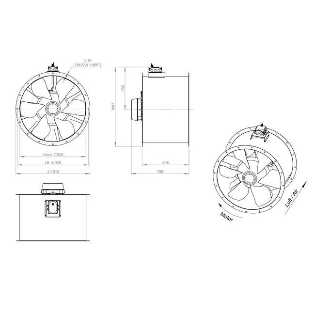 Ventilateur axial de 900 mm - AL 900 D84U 02 CFG