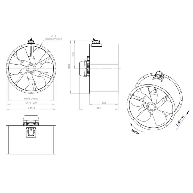 Ventilateur axial de 1000 mm - AL 1000 D84U 02 CFG