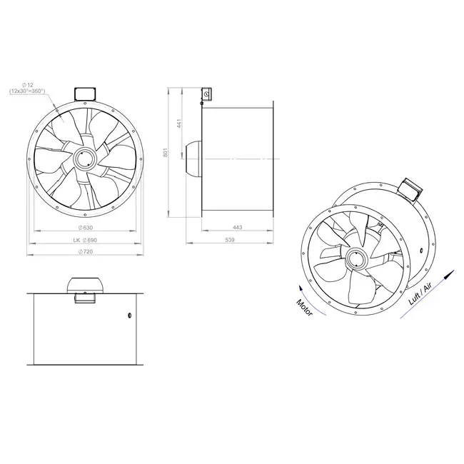 Ventilateur axial 630 mm F300- AL 630 D84U F3 01 CFG