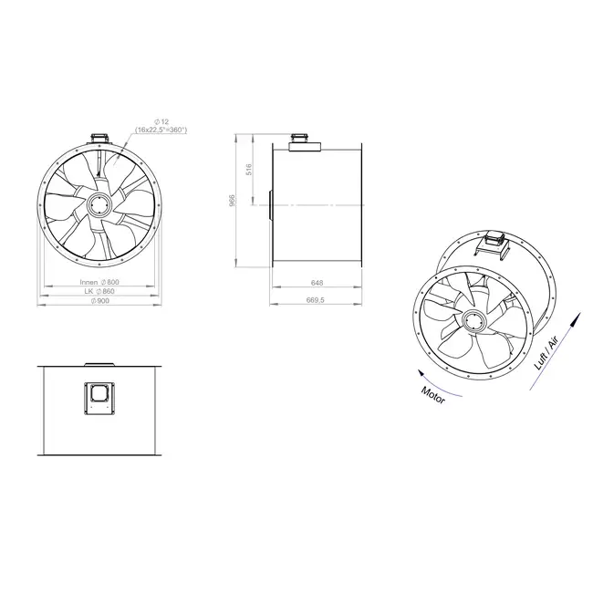 Ventilateur axial de 800 mm pour gaz de combustion F300- AL 800 D84U F3 01 CFG