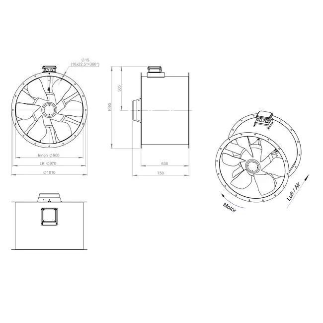 Ventilateur axial de 900 mm pour gaz de combustion F300- AL 900 D84U F3 02 CFG