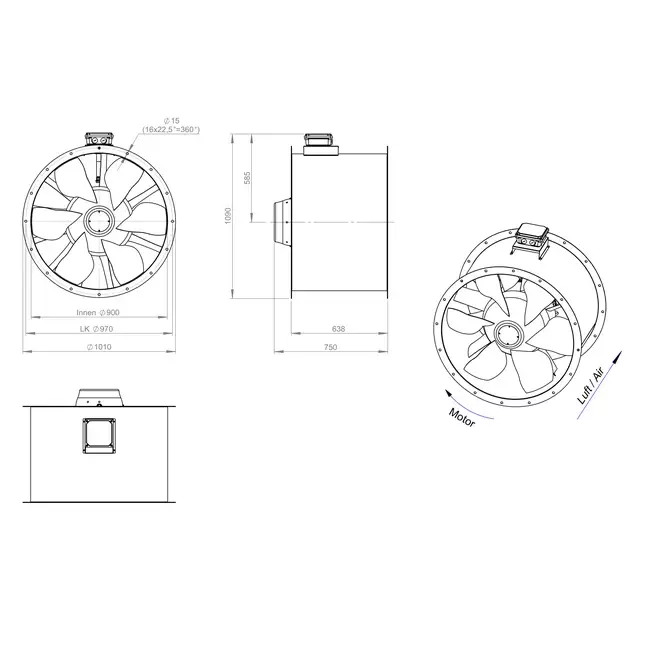 Ventilateur axial de 900 mm pour gaz de combustion F400 - AL 900 D84U F4 02 CFG