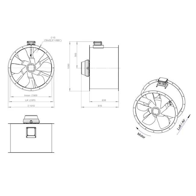 Ventilateur axial de 900 mm pour gaz de combustion F400 - AL 900 D84U F4 03 CFG