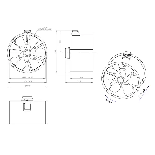 Ventilateur axial de 1000 mm pour gaz de combustion F400 - AL 1000 D84U F4 01 CFG