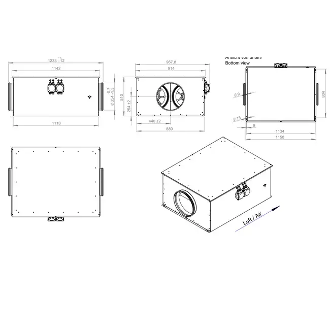 Ventilateur tubulaire 355 mm isolé à haut rendement énergétique - EM DUO 355 EC K 01