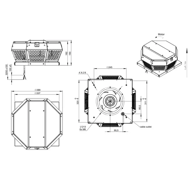 Ventilateur horizontal de toiture métallique - DHA 250 ECP 40