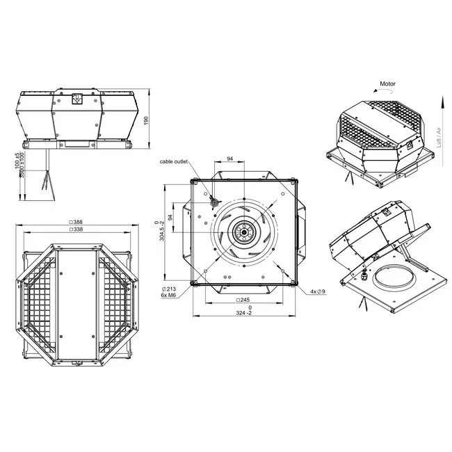 Ventilateur de toit métallique vertical - DVA 250 ECP 41