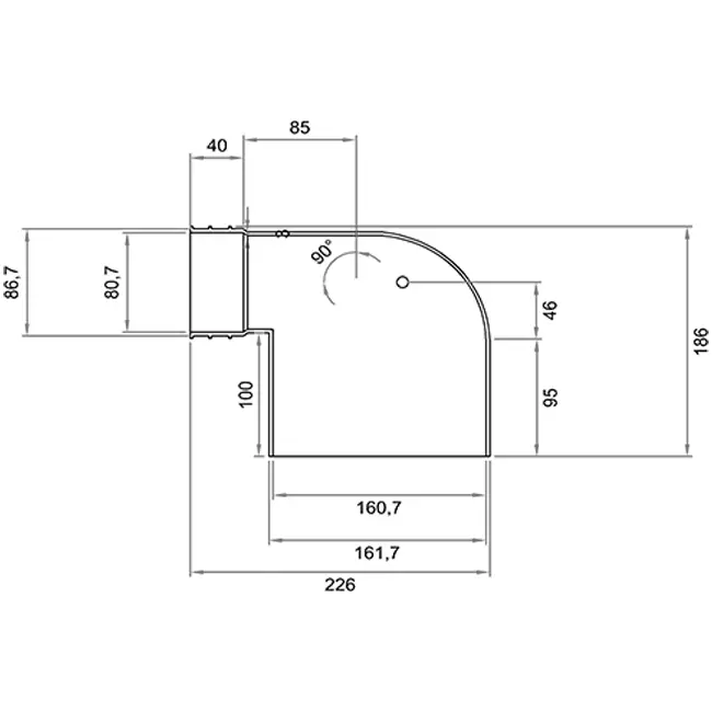 Wavin Ventiza Élément terminal 90 degrés PVC ovale 235x80x100 mm par diamètre 160 mm M/M
