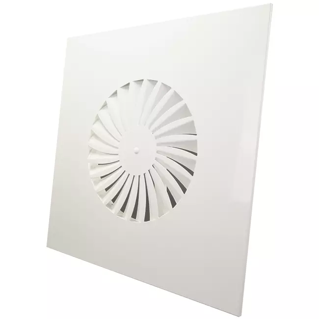 Diffuseur à jet hélicoïdal à ailettes fixes 400mm carré - SWS 400 RAL 9016