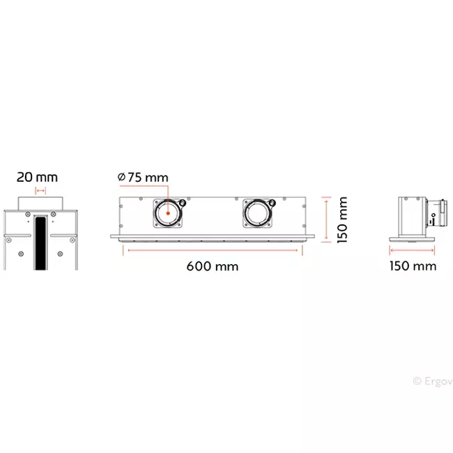 Diffuseur à fente sans cadre Ergovent 600 mm avec diamètre de raccordement 75 mm - profilé