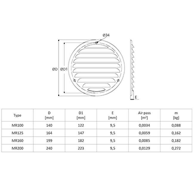 Grille de ventilation métal ronde 100 mm marron - MR100B - RAL8016
