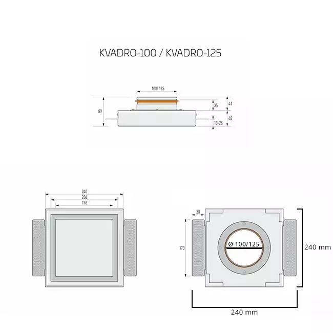 Ergovent bouche de ventilation sans cadre encastrable carrée 125 mm