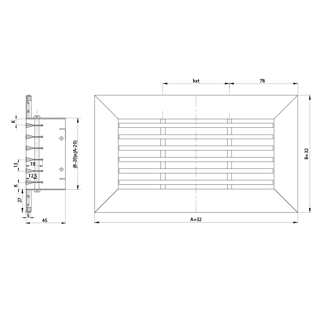 Grille à barreaux en aluminium - avec ressorts de friction - 400x100 mm - RAL 9005