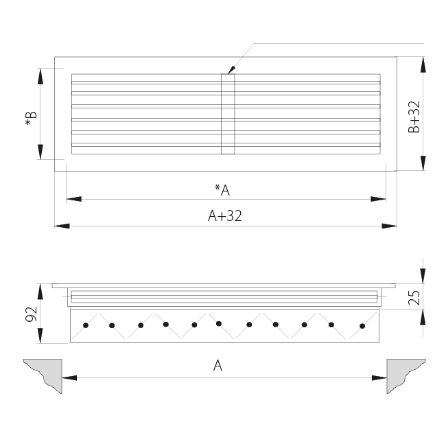 Grille murale simple réglable en aluminium - avec ressorts de friction - 600x300 mm - RAL 9016