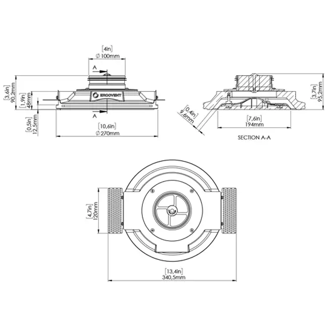 Clapet de ventilation Ergovent encastrable sans cadre, rond, 100 mm – avec effet Coanda