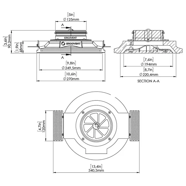 Valve d'aération sans cadre Ergovent ronde 125 mm - avec effet coanda