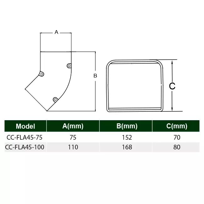 ClimaConnect Coude plat 45° pour gaine de montage 100 mm - RAL 9010