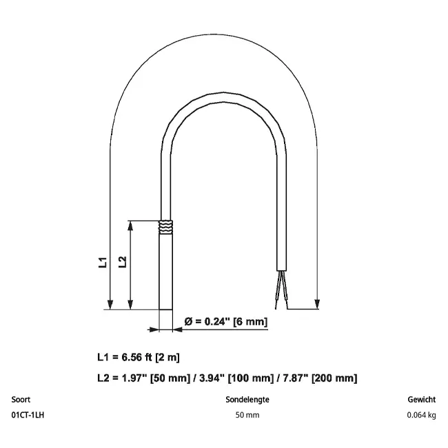 Belimo câble sonde de température NTC10k (10k2) 50x6 mm - 2 mètres - 01CT-1LH