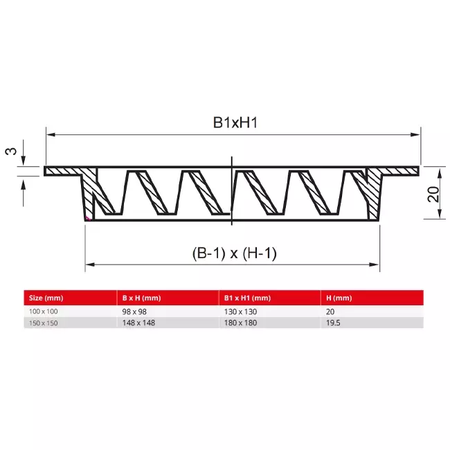 Grille murale extérieure en aluminium 100x100 mm - RAL 9005