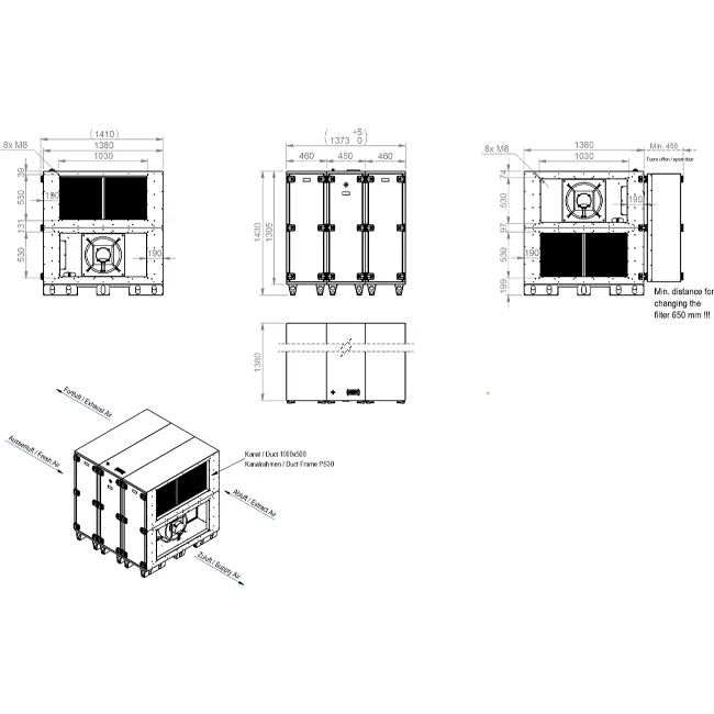 Centrales de traitement d'air Maxivent WTW avec roue à chaleur 12 600 m³/h, orientation horizontale à gauche - RHE 12600 H OOJL T 01