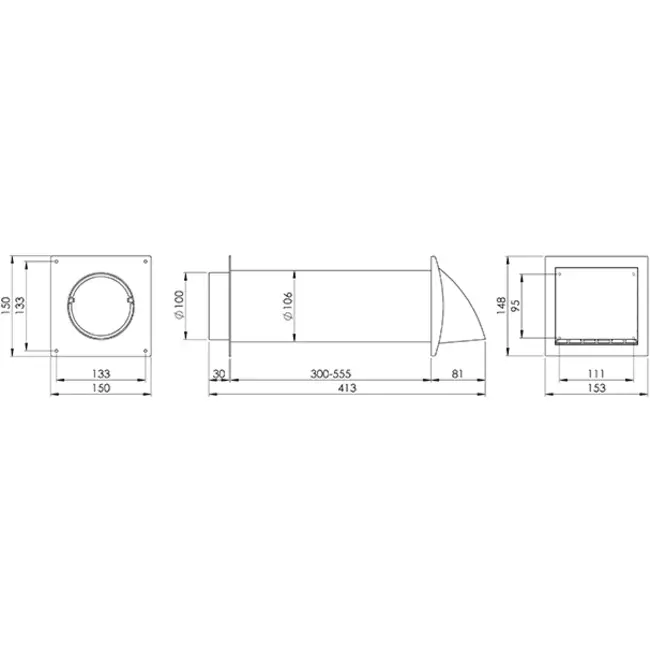 Gaine murale exérieure SPK3 Ø100mm avec clapet anti retour