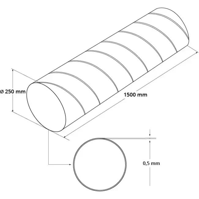 Conduit rigide galvanisé Ø 250 mm longueur 1,5 mètre - galvanisé