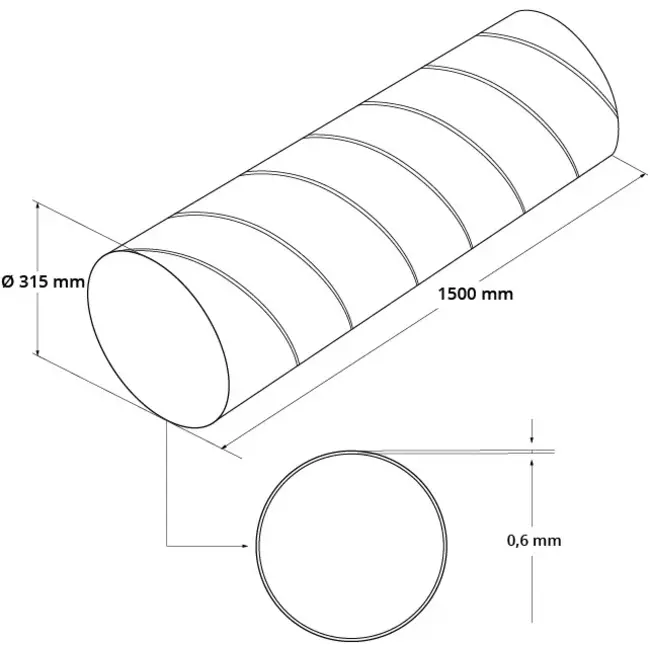 Conduit rigide galvanisé Ø 315 mm longueur 1,5 mètre - galvanisé
