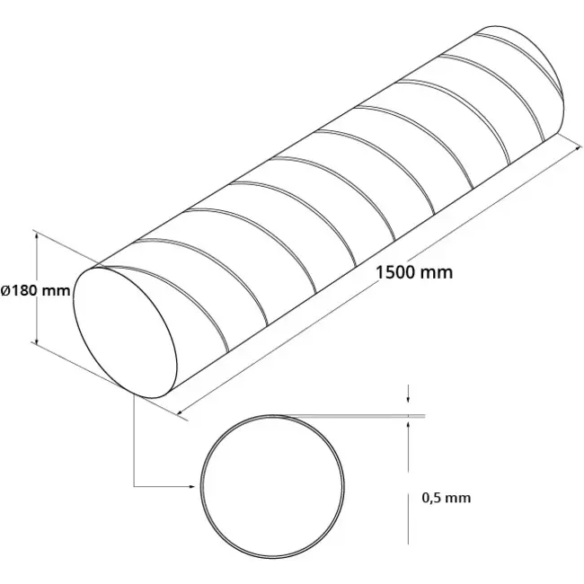 Conduit rigide galvanisé Ø 180 mm longueur 1,5 mètre - galvanisé