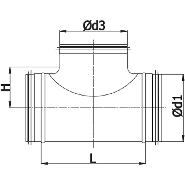 Té de Ø 250 mm - Ø 250 mm pour conduit rigide galvanisé (90°)