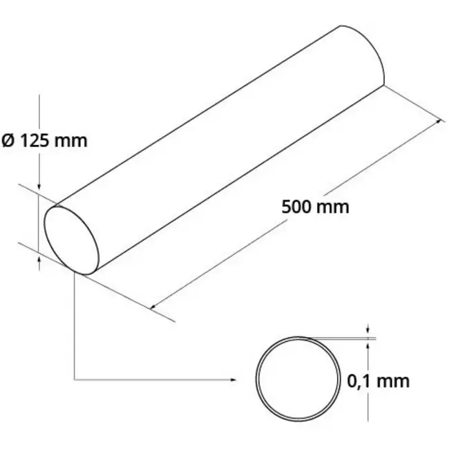 Gaine de ventilation ronde en plastique Ø 125 mm L=0,5 mètre A1-0.525
