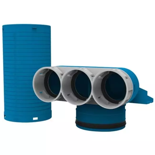 Collecteur de valve de ventilation Vent-Axia Uniflexplus 3x Ø69 mm avec couvercle de mortier Ø125 mm H=250 90° (long)