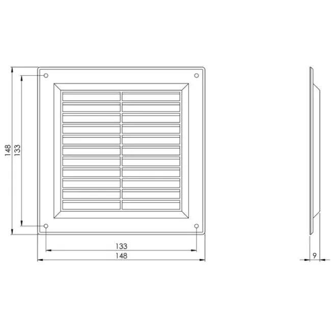 Grille de ventilation carrée 150 x 150 mm noir - VR1515M