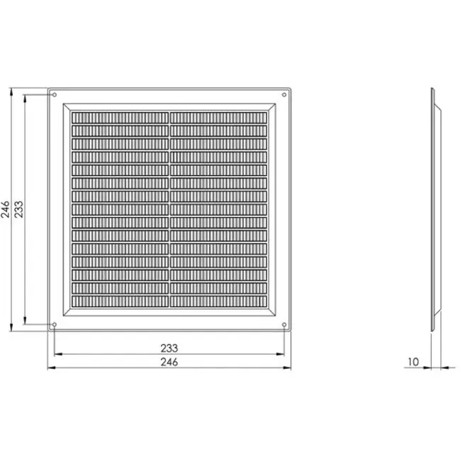 Grille de ventilation carrée grillagée 250 x 250 mm gris