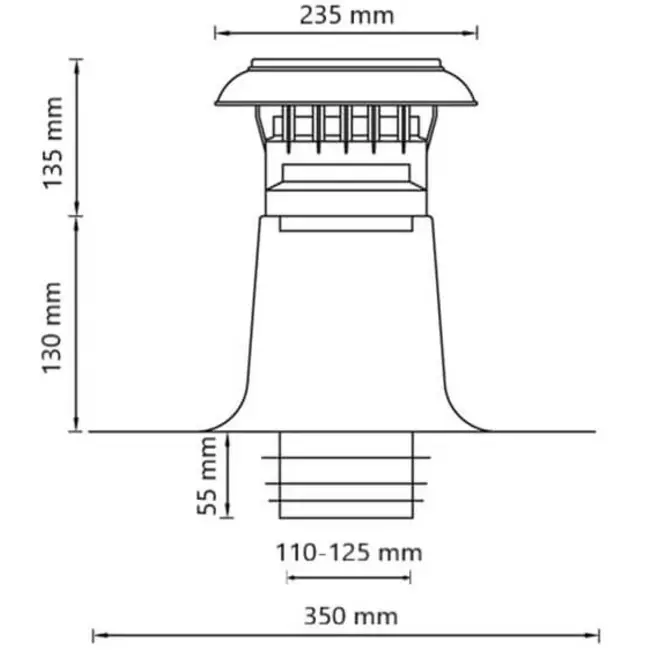 Aération de toit plat à double paroi avec capuchon en plastique Ø 110-125 mm