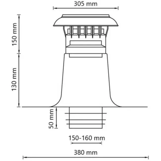 Aération pour toit plat double paroi avec capuchon en plastique Ø 150-160 mm