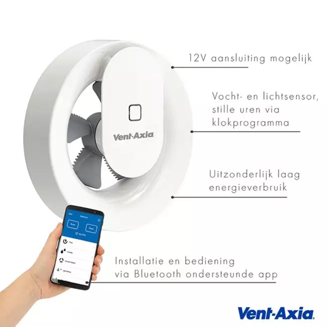 Vmc salle de bain Svara avec capteur d'humidité et de lumière 100-125mm (contrôlé par application)